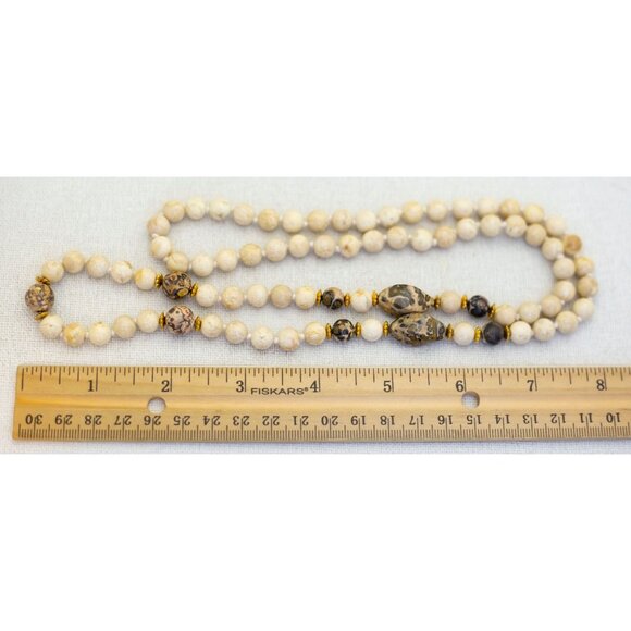 30 inch, Vintage Beige Sphere Beads Unique Beaded Necklace - G1 - Picture 3 of 3